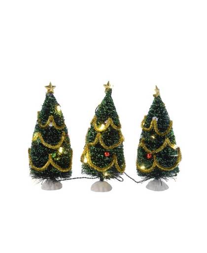 3x kerstdorp kerstboompjes met verlichting 16 cm