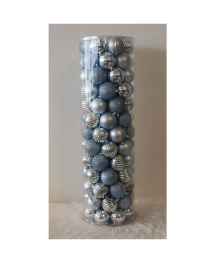 100 Onbreekbare kerstballen in koker doorsnee 6 cm zilver watermeloen
