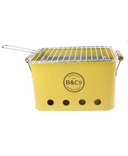 B&Co draagbare barbecue staal 32 x 20 x 20 cm geel