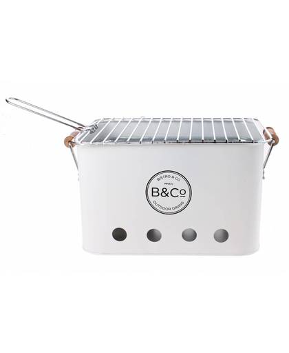 B&Co draagbare barbecue staal 32 x 20 x 20 cm wit