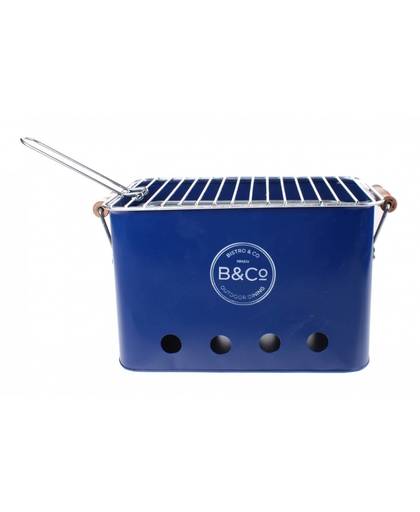 B&Co draagbare barbecue staal 32 x 20 x 20 cm blauw