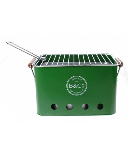 B&Co draagbare barbecue staal 32 x 20 x 20 cm groen