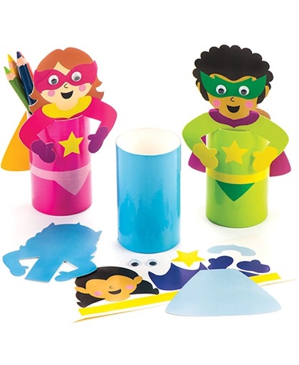 Sets met een pennenbakje met een sterrenheld die kinderen kunnen ontwerpen, maken en neerzetten – creatieve knutselset voor kinderen (verpakking van 4)