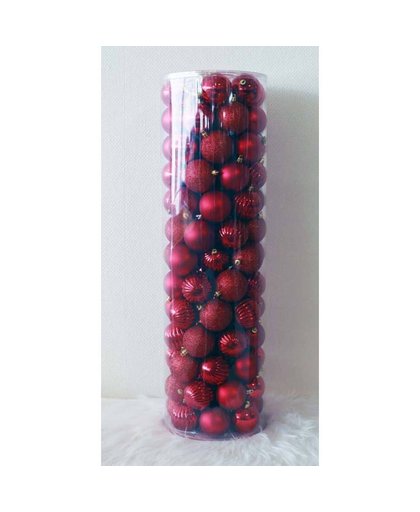 100 Onbreekbare kerstballen in koker doorsnee 6 cm rood watermeloen