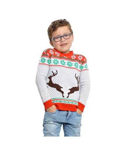Witte kerst trui met rendieren voor kinderen 9/10 jaar (140/146)