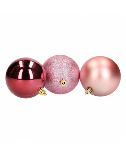 12x Kerstboom decoratie - kerstballen mix roze/bordeaux 7 cm