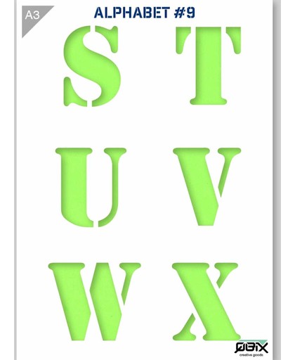 Letter Sjabloon S T U V W X - Karton Stencil - A3 42 x 29,7 cm - Letters zijn +- 9cm hoog