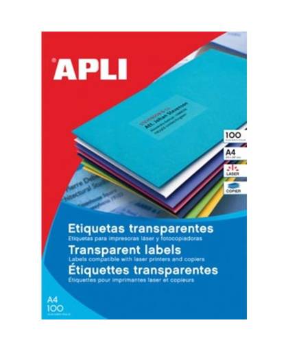 Apli Transparante etiketten ft 70 x 37 mm (b x h), 2.400 stuks, 24 per blad, doos van 100 blad