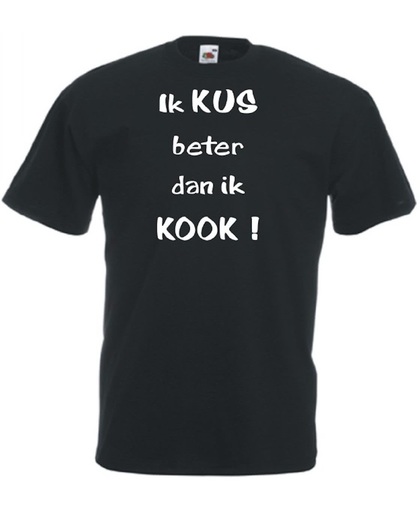 Mijncadeautje Unisex T-shirt zwart (maat XL) Ik kus beter dan ik kook