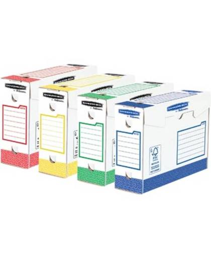 Bankers Box basic archiefdoos heavy duty, ft 9,5 x 24,5 x 33 cm, geassorteerde kleuren, pak van 8 stuks