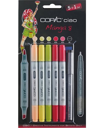 Copic Ciao set Manga 8: 5 markers + 1 fineliner