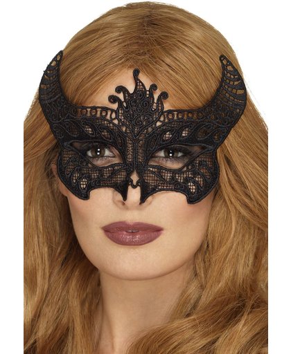 Zwart kanten oogmasker met duivel hoorns - Sexy Duivelin masker