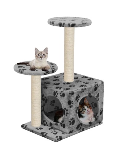 vidaxl Arbre à chat avec griffoir en sisal 60 cm Gris Motif de pattes - VIDAXL