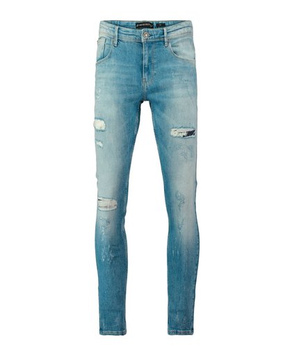 skinny fit jeans met gebleekte afwerking lichtblauw