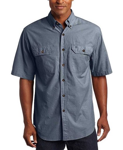 Carhartt Fort Solid Short Sleeve Denim Blue Chambray Shirt Heren