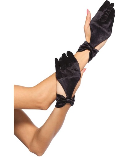 Leg Avenue 'Satijnen halve handschoenen met strik.', Model 3737 (Zwart)