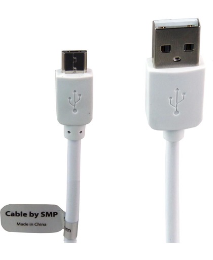 Zware kwaliteit 2Mtr. Samsung Micro-USB kabel, wit, 35 core met 1 jaar garantie op breuk en werking.