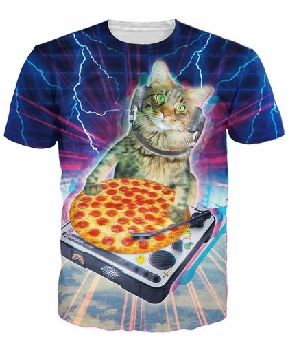 Pizza DJ Kat t-shirt Maat: S V-hals