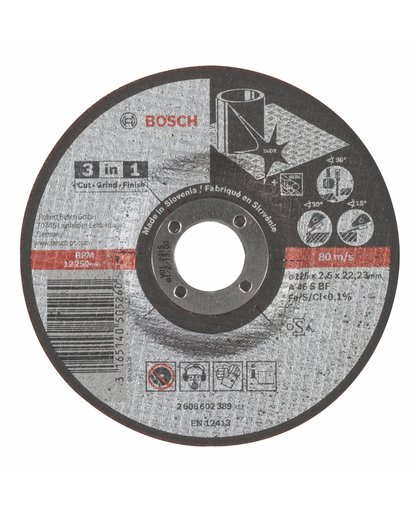 Bosch 1 disque 3 en 1 tronçonnage, ébarbage et finition Ø125mm à moyeu