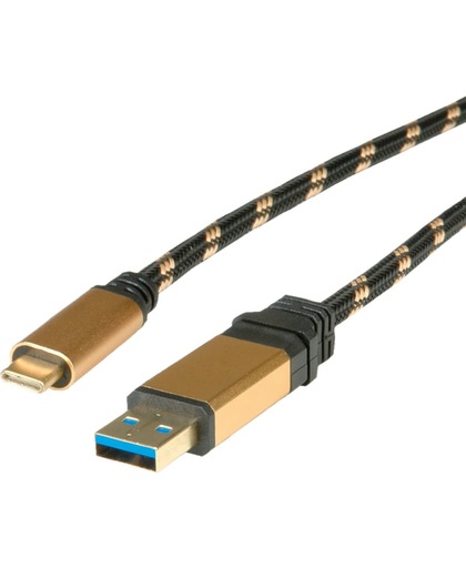 ROLINE 11.88.9013 1m USB A USB C Mannelijk Mannelijk Zwart, Goud USB-kabel