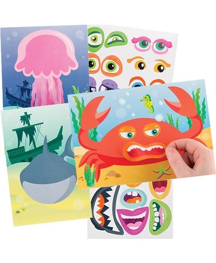 Stickers met zeedieren met grappige gezichten voor kinderen om te maken en laten zien - Creatieve knutselset voor kinderen (8 stuks per verpakking)