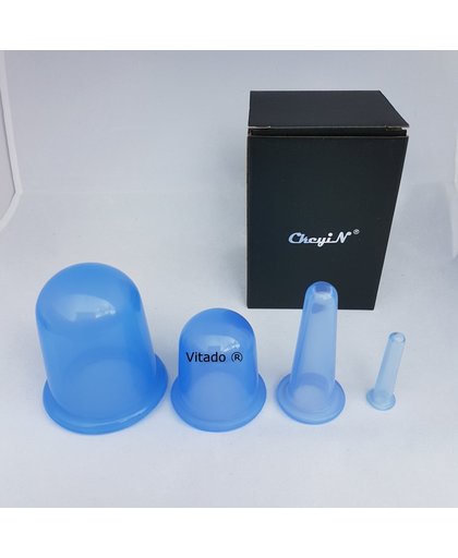Cellulite complete set ( 4 stuks) massage cup, cupping set,  siliconen – Vacuum Massage Cups – gezichts massage - lichaam massage - Cupping Therapy Set – Anti Cellulitis Cups,  kleur Blauw