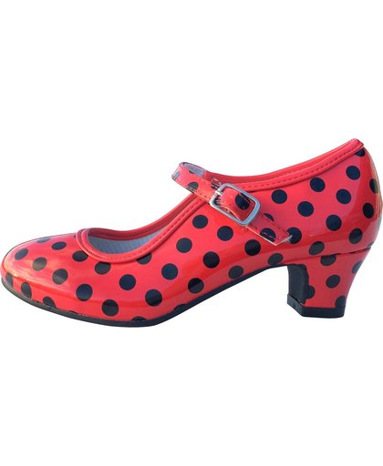 Spaanse schoenen rood zwart glossy maat 24 (binnenmaat 16 cm) bij jurk