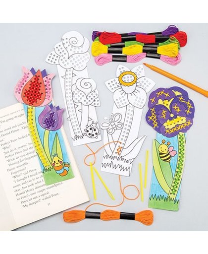 Sets voor geborduurde boekenleggers met lentebloemen   Leuke knutsel- en decoratiesets voor jongens en meisjes (4 stuks per verpakking)