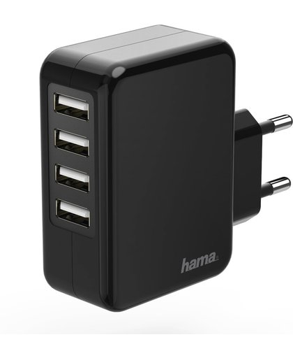 Hama USB reislader 4 voudig 4.8A zwart
