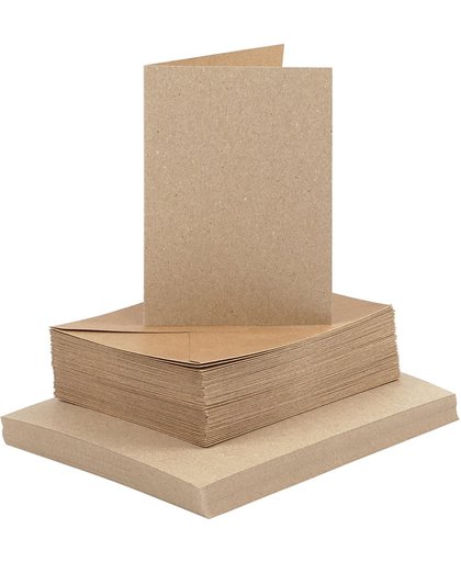 Kaarten en enveloppen, afmeting kaart 10,5x15 cm, afmeting envelop 11,5x16,5 cm, 50 sets, naturel