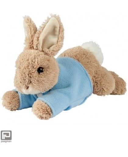 Pieter konijn knuffel liggend, formaat 30 cm., kleur blauw