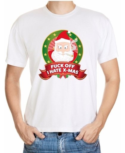 Foute kerst shirt wit - Fuck off I hate x-mas - voor heren L