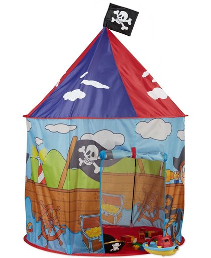 relaxdays piraten speeltent voor jongens - kindertent - piratentent met vlag - speelhuis