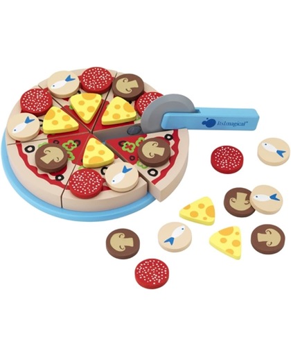 Imaginarium Deliset PIZZA - Houten Speelgoed Pizza - Met Klittenband en Pizzasnijder