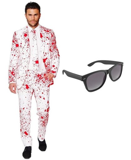 Bloedvlekken heren kostuum / pak - maat 56 (XXXL) met gratis zonnebril