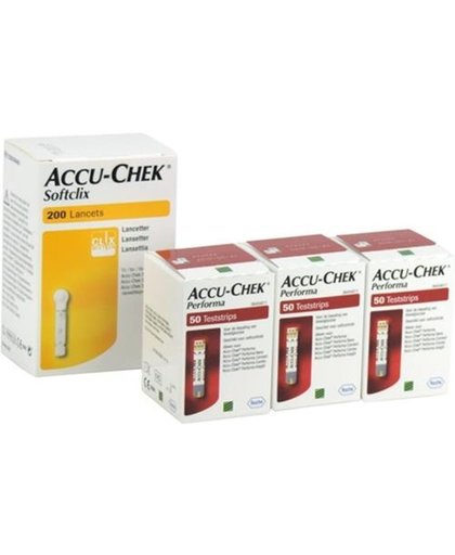 Accu Chek Performa actiepakket: 150 teststrips en 200 softclix