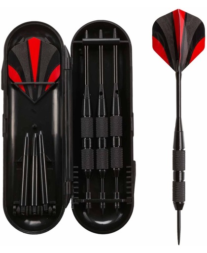 #DoYourDart - 3x Steeldarts   - »RedStripes« -  incl.case +   ijzeren barrel , Aluminium Shafts, extra PET Flights - Gewicht van de darts: 22,7g - zwart