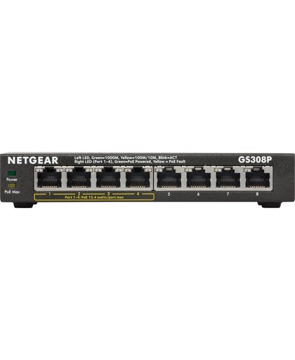Netgear GS308P-100PES Onbeheerde netwerkswitch L3 Gigabit Ethernet (10/100/1000) Power over Ethernet (PoE) Zwart netwerk-switch