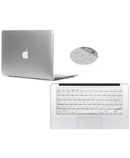 Xssive Macbook Pakket 3in1 voor Macbook Air 13 inch - Laptop Cover, Toetsenbord Cover en Anti Dust Plugs - Metallic Zilver