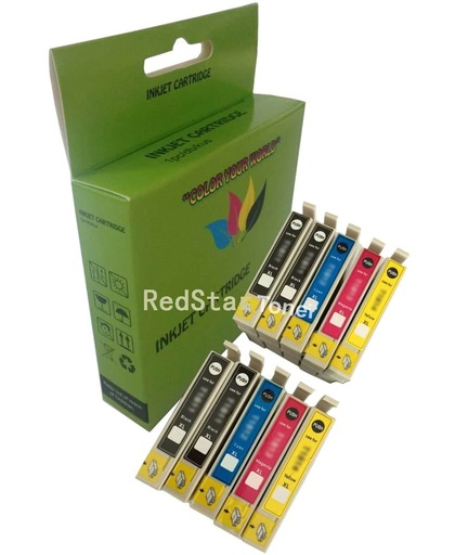 10 Pack Compatible Epson T2431/T2432/T2433/T2434/T2435/T2436XL BK*2/C*2/M*2/Y*2/LC*1/LM*1 inktcartridges, 10 pak zwart+kleur T24XL  Cartridges Cartridge