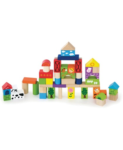 Viga Toys - Bouwblokken in Ton - Boerderij - 50 stuks