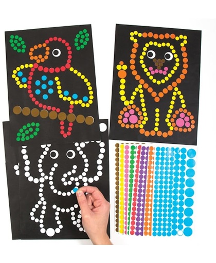 Sets met stippenstickers en oerwouddieren die kinderen kunnen maken en tonen – creatieve afbeeldingenknutselset voor kinderen (8 stuks per verpakking)