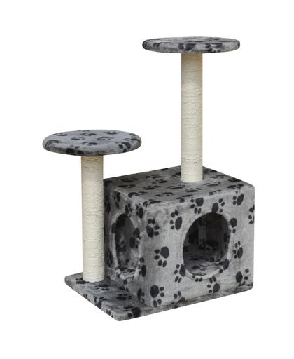 Kattenkrabpaal 64 cm 1 huisje grijs met potenprint