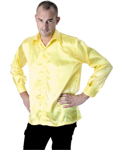 Fluo gele satijnachtige blouse voor mannen - Verkleedkleding - Maat M