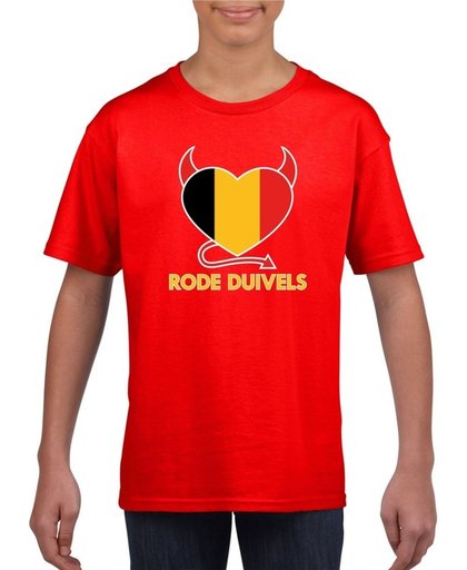 Rood Belgie rode duivels hart supporter shirt kinderen - Belgisch shirt jongens en meisjes L (146-152)