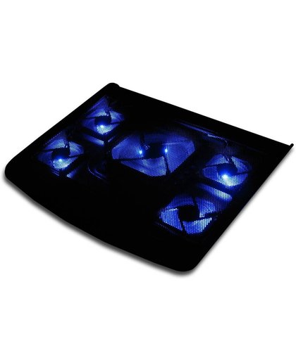 Dolphix - Laptop Koeler met 5 fans en Blauwe LED Licht - Professionele Notebook Cooling Pad 5 Stille Coolers / Koeler Fan | laptopstandaard | Ventilator | Laptop Koeler| Notebookstandaard | voor 11 tot 17 inch laptops - Zwart