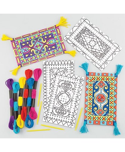 Inkleurbare borduursets met als thema magisch tapijt voor kinderen om te maken en versieren - Creatieve knutselset (5 stuks per verpakking)