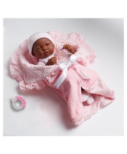 Berenguer Babypoppen La Newborn 39 cm Afrikaanse Baby Roze met dekentje
