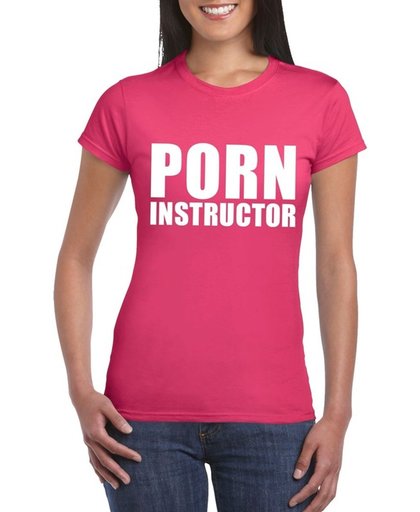 Porn instructor tekst t-shirt roze dames M
