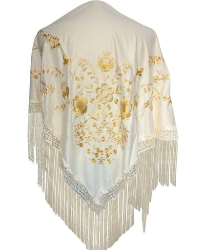 Spaanse manton - omslagdoek - creme wit goud bij verkleedkleding of Flamenco jurk